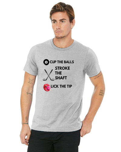 Cup the balls and stroke the shaft and lick the tip shirt,