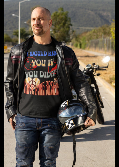 Unisex puke shirt that tells your loved ones that if they puke no kisses on funny shirt that's a great puke shirt gift for a friend
