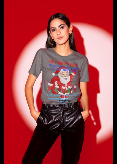 Bella + Canvas Unisex Jersey T-Shirt | 3001C Santa Claus wants Mrs Claus to do the dishes in adult humor bad Santa dirty adult humor