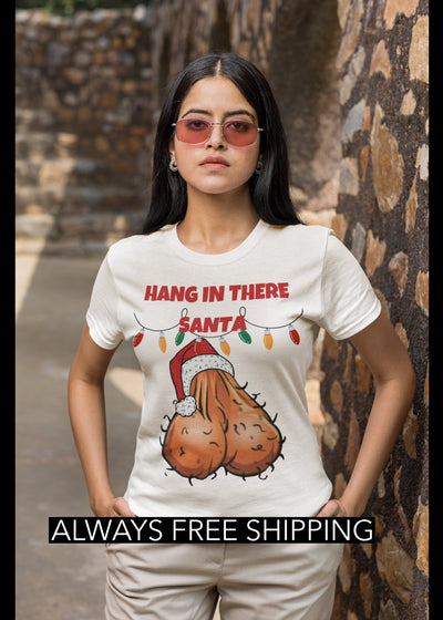 Bella + Canvas Unisex Jersey T-Shirt | 3001C Santa has a hanging ball sack merry Christmas ball sack saggy balls adult humor