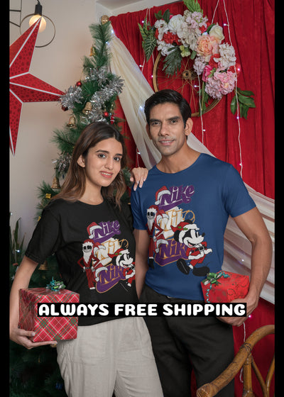 Bella + Canvas Unisex Jersey T-Shirt | 3001C Jack and mickey Christmas shirt with sports logo in back ground