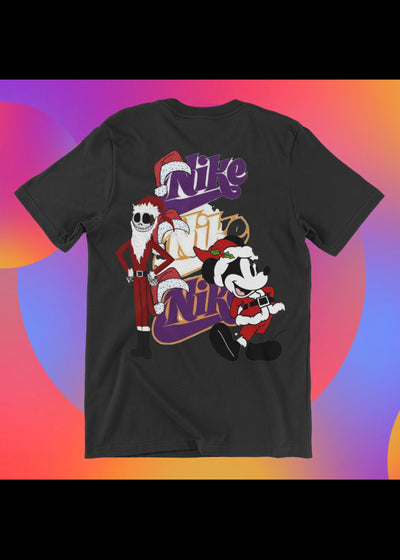 Bella + Canvas Unisex Jersey T-Shirt | 3001C Jack and mickey Christmas shirt with sports logo in back ground