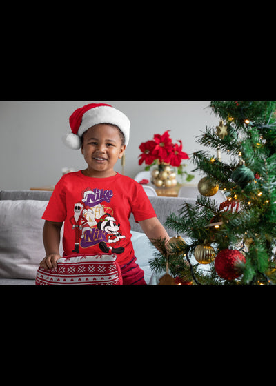 Bella + Canvas Unisex Jersey T-Shirt | 3001C Jack and mickey Christmas shirt with sports logo in back ground