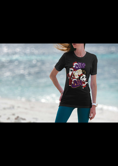 Bella + Canvas Unisex Jersey T-Shirt | 3001C Jack and mickey Christmas shirt with sports logo in back ground