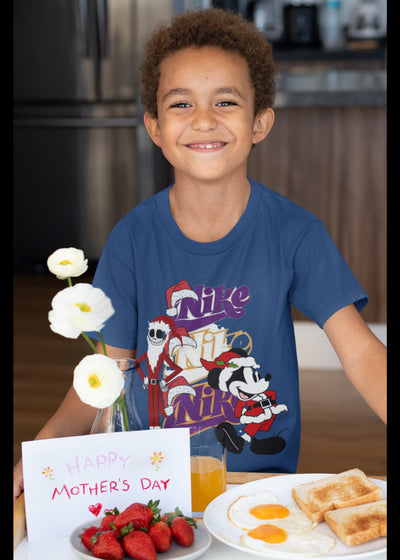 Bella + Canvas Unisex Jersey T-Shirt | 3001C Jack and mickey Christmas shirt with sports logo in back ground