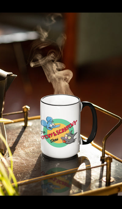 Tall glossy ceramic mug Dishwasher safe Itchy and Scratchy mug great Xmas gift Simpsons cartoon mug Simpsons pop culture