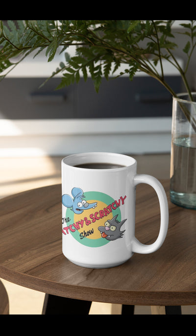 Tall glossy ceramic mug Dishwasher safe Itchy and Scratchy mug great Xmas gift Simpsons cartoon mug Simpsons pop culture
