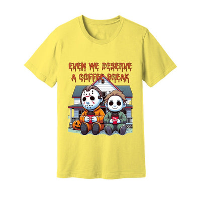 Unisex Jersey Tee Mike Myers and Jason having a well deserved coffee break horror shirt scary shirt Halloween gift birthday present