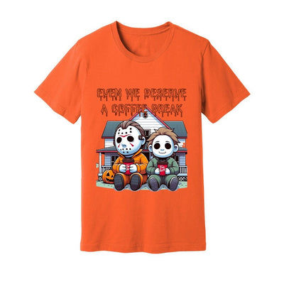 Unisex Jersey Tee Mike Myers and Jason having a well deserved coffee break horror shirt scary shirt Halloween gift birthday present