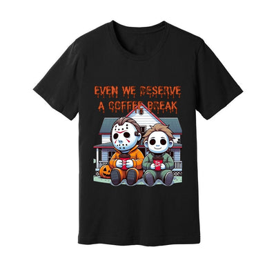 Unisex Jersey Tee Mike Myers and Jason having a well deserved coffee break horror shirt scary shirt Halloween gift birthday present