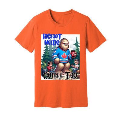 Unisex Jersey Tee Bigfoot camping with family Bigfoot having a coffee Bigfoot shirt great Bigfoot gift Bigfoot lovers shirt
