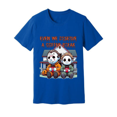Unisex Jersey Tee Mike Myers and Jason having a well deserved coffee break horror shirt scary shirt Halloween gift birthday present