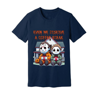 Unisex Jersey Tee Mike Myers and Jason having a well deserved coffee break horror shirt scary shirt Halloween gift birthday present