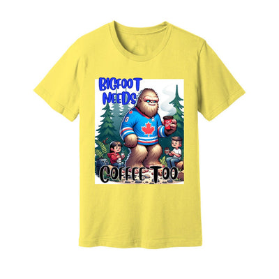 Unisex Jersey Tee Bigfoot camping with family Bigfoot having a coffee Bigfoot shirt great Bigfoot gift Bigfoot lovers shirt