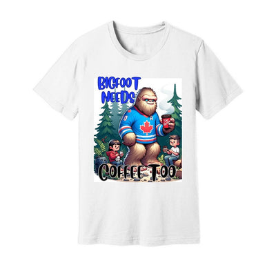 Unisex Jersey Tee Bigfoot camping with family Bigfoot having a coffee Bigfoot shirt great Bigfoot gift Bigfoot lovers shirt
