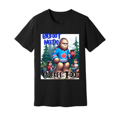 Unisex Jersey Tee Bigfoot camping with family Bigfoot having a coffee Bigfoot shirt great Bigfoot gift Bigfoot lovers shirt