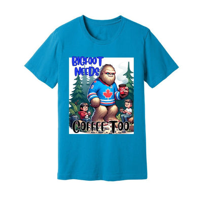 Unisex Jersey Tee Bigfoot camping with family Bigfoot having a coffee Bigfoot shirt great Bigfoot gift Bigfoot lovers shirt